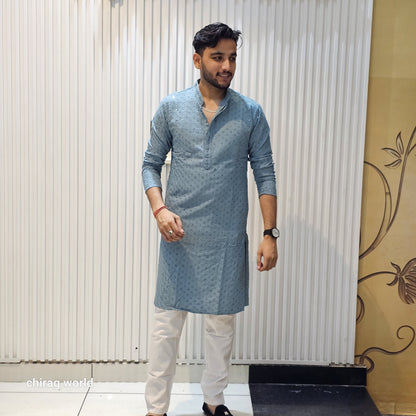 Chikankari Kurta With Plain Bottom