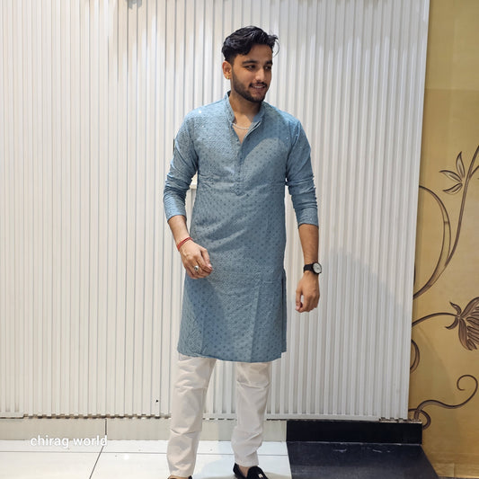 Chikankari Kurta With Plain Bottom