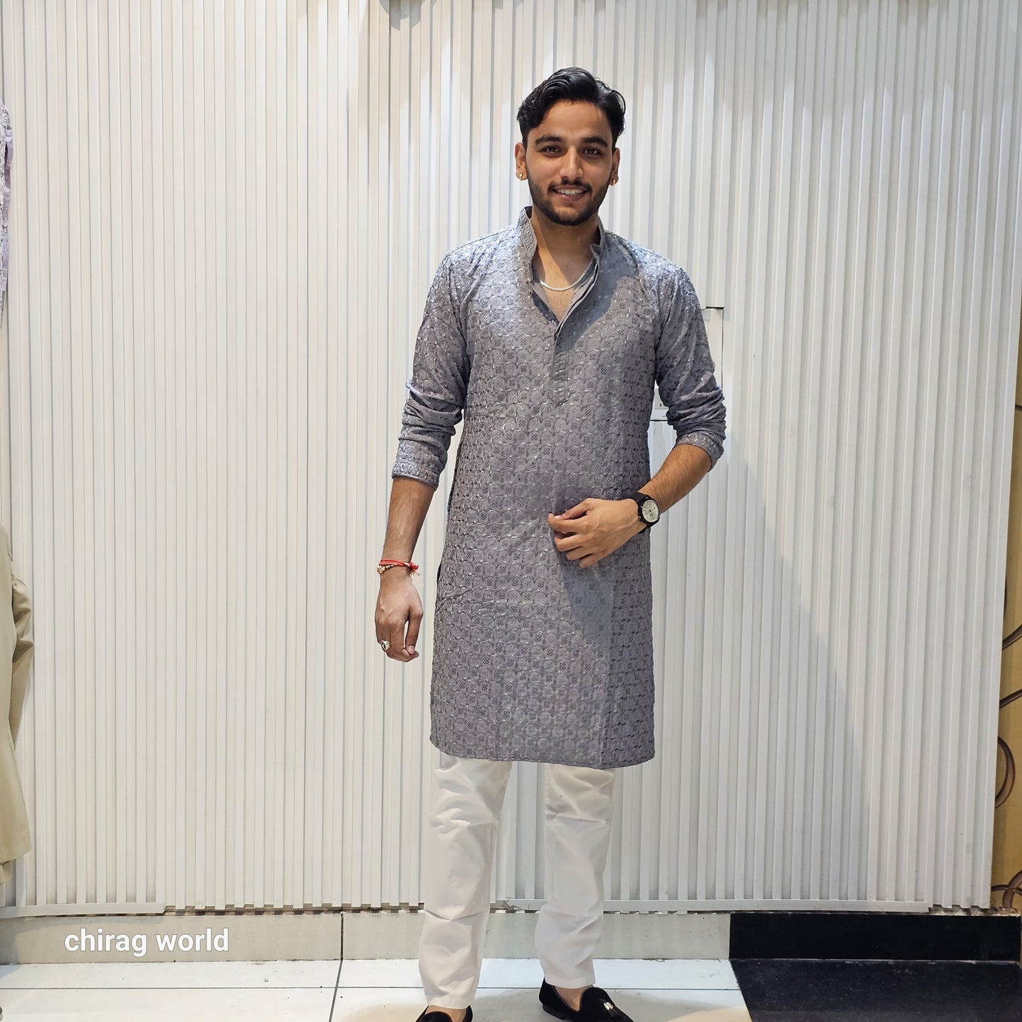 Chikankari Kurta With Plain Bottom