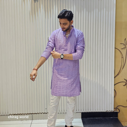 Chikankari Kurta With Plain Bottom